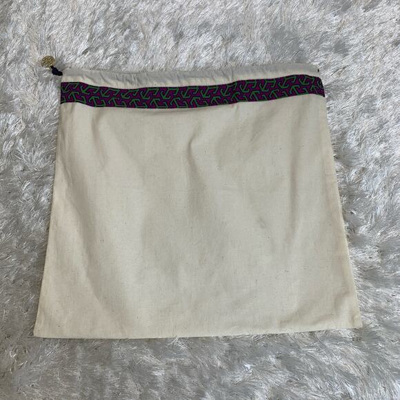 Large Tory Burch Dust Bag Cotton Purple Green Geometric Design - Picture 2 of 3